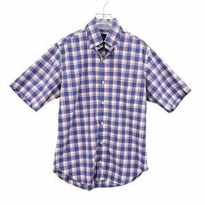 Tailorbyrd Collection Blue Windowpane Check Short Sleeve Button Down Shirt